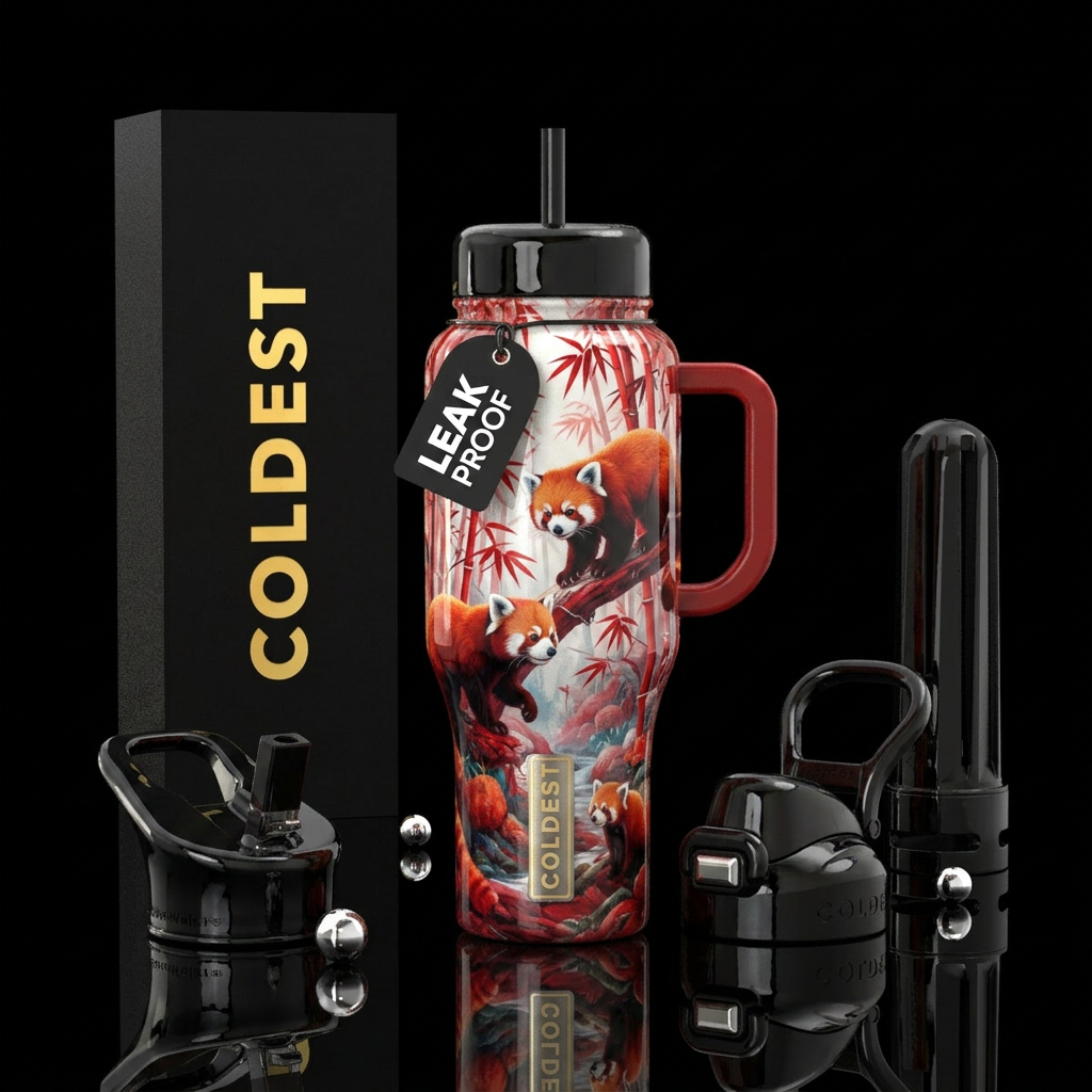 Sweet little red pandas water bottle design