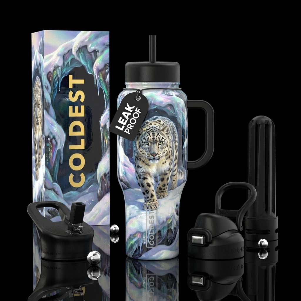 Snow Leopard water bottle design