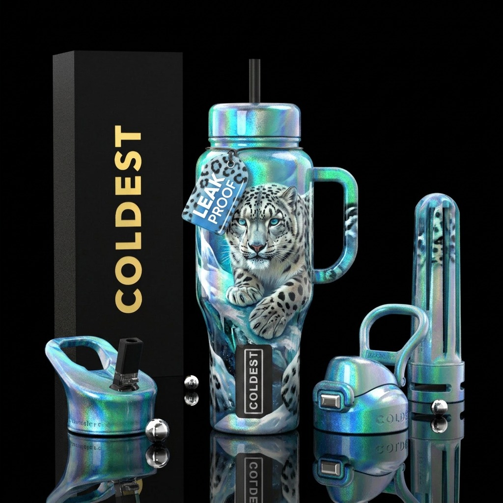 Snow Leopard water bottle design