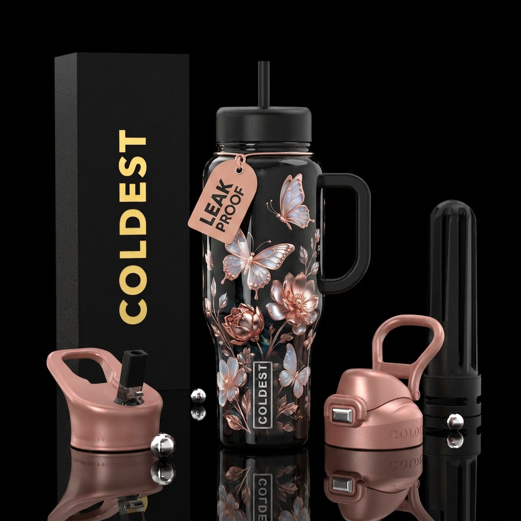Flowers n butterflies water bottle design