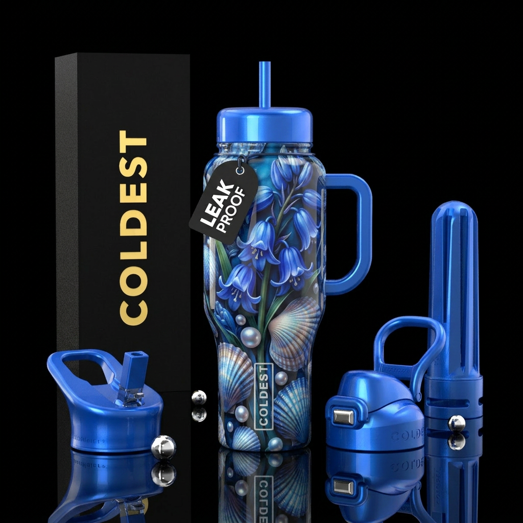Bluebells n shells water bottle design