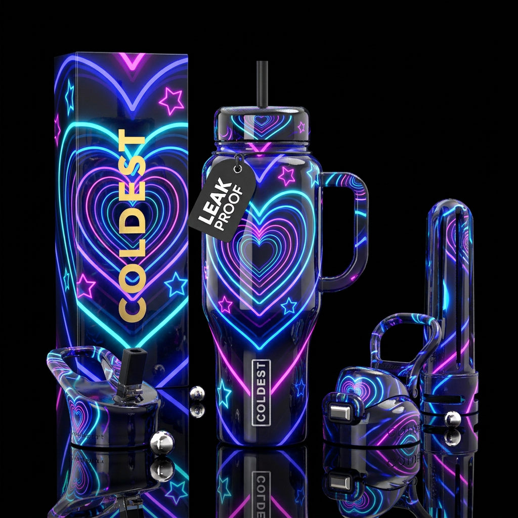 Hearts and stars water bottle design