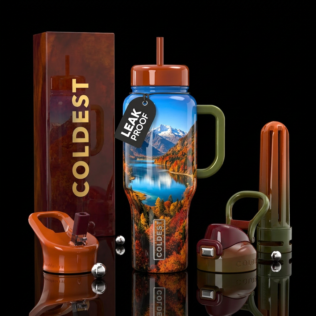 Beautiful fall nature water bottle design