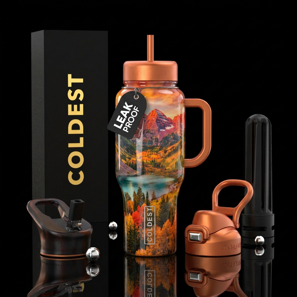 Beautiful fall mountain scene water bottle design