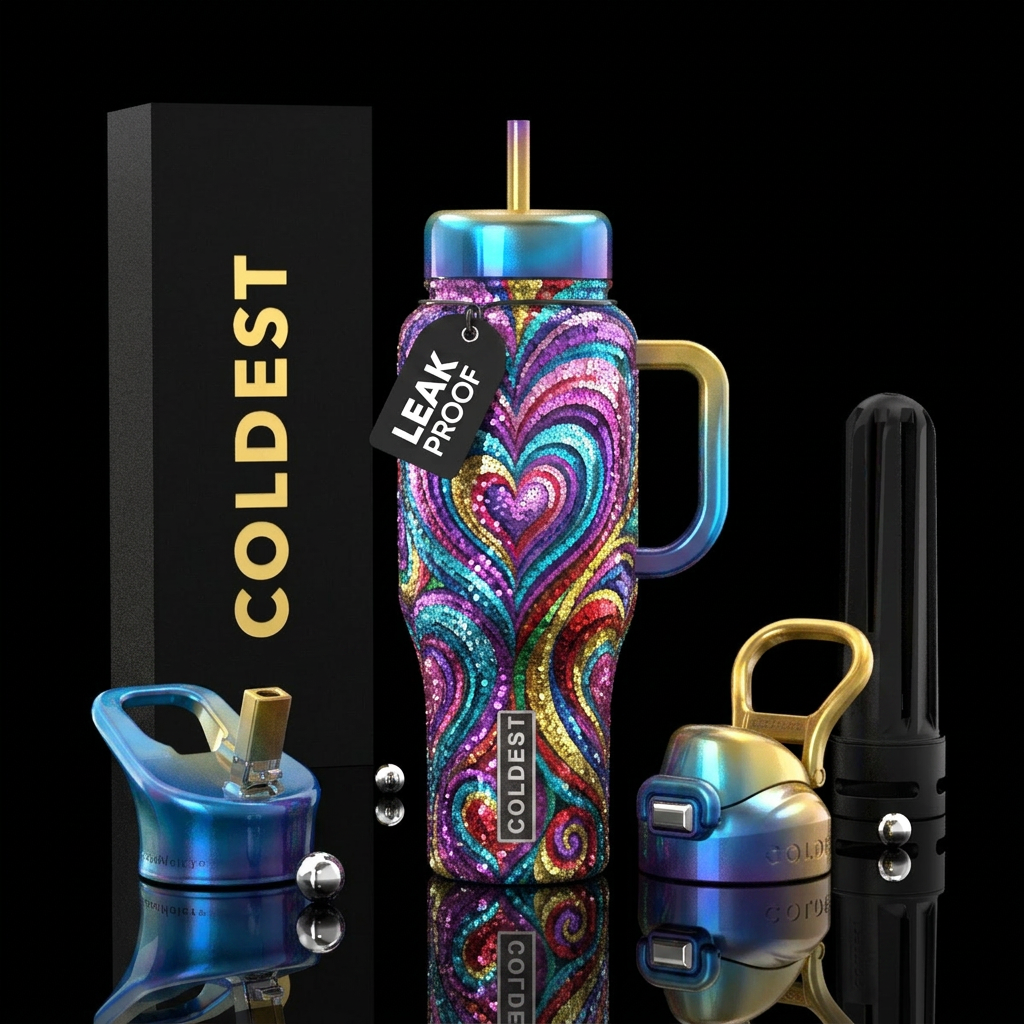 Hearts n sequins water bottle design