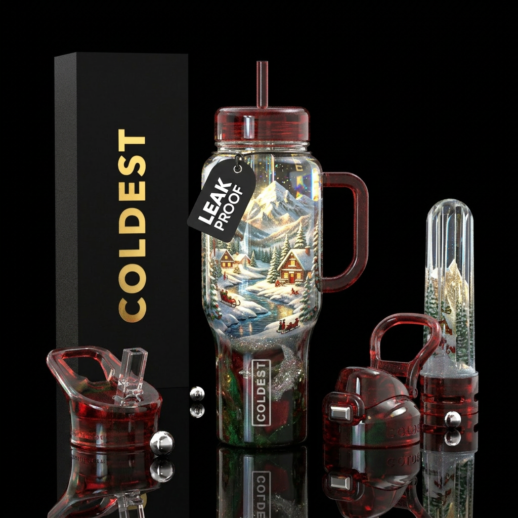 Christmas mountains water bottle design