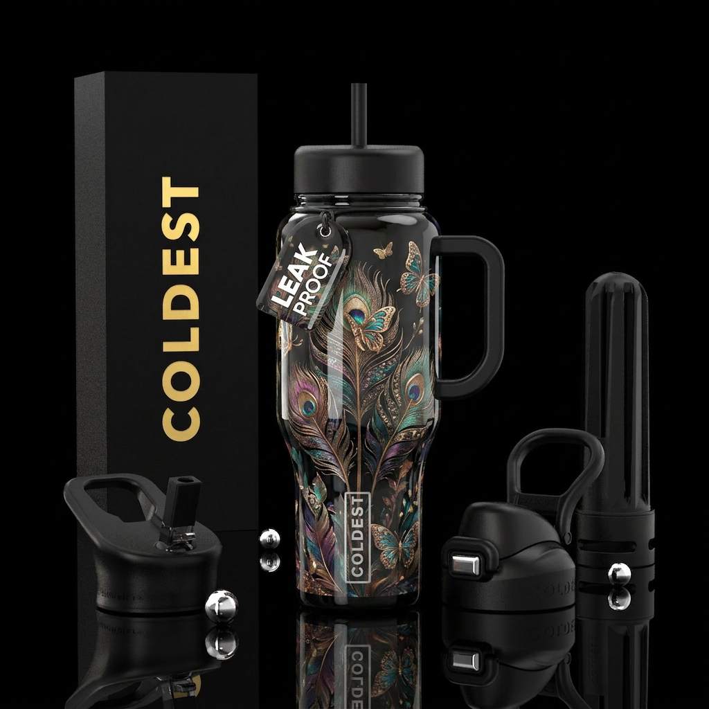 Feathers and butterflies water bottle design