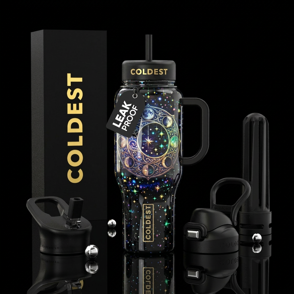 Moon and stars unite water bottle design