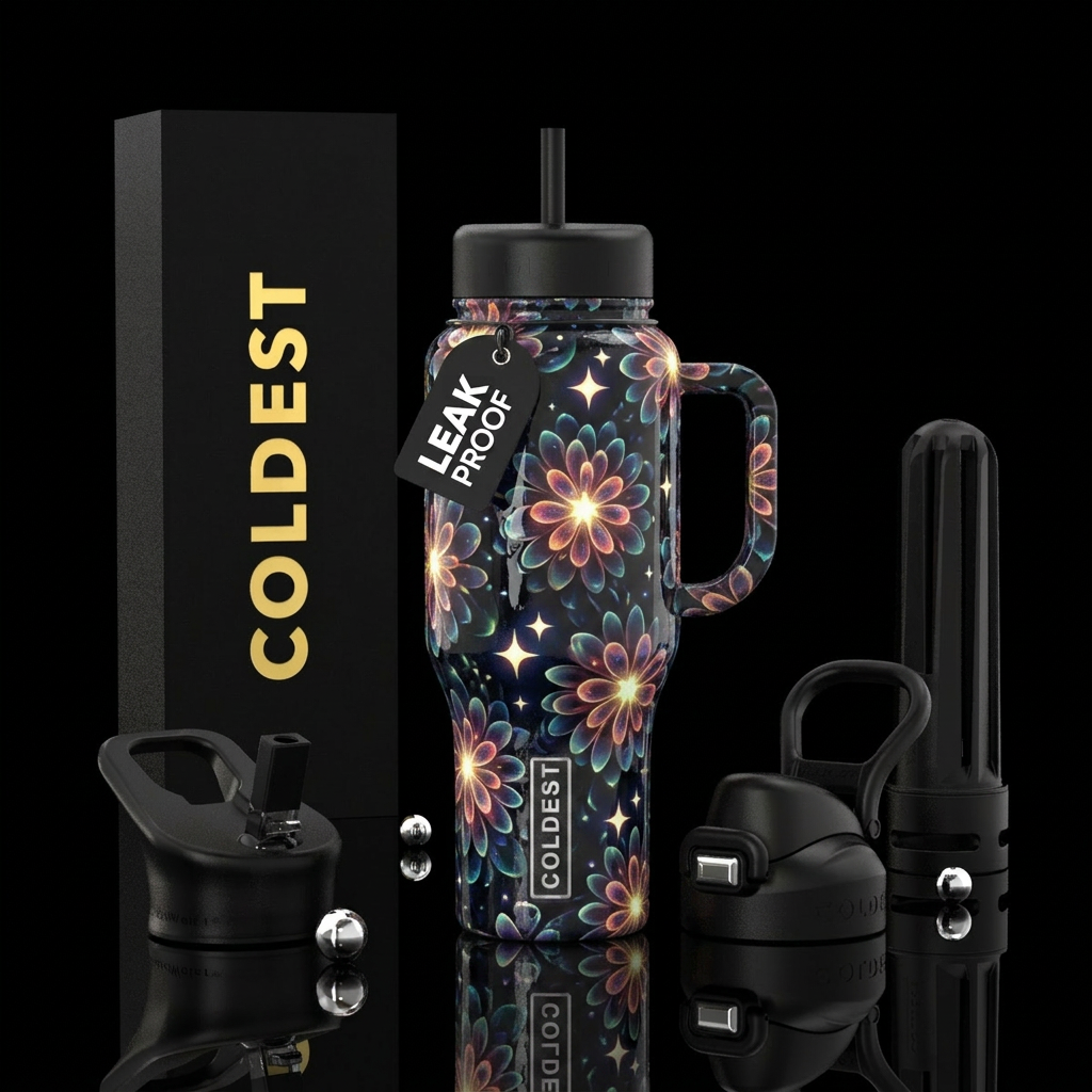 Beautiful flowers and stars water bottle design