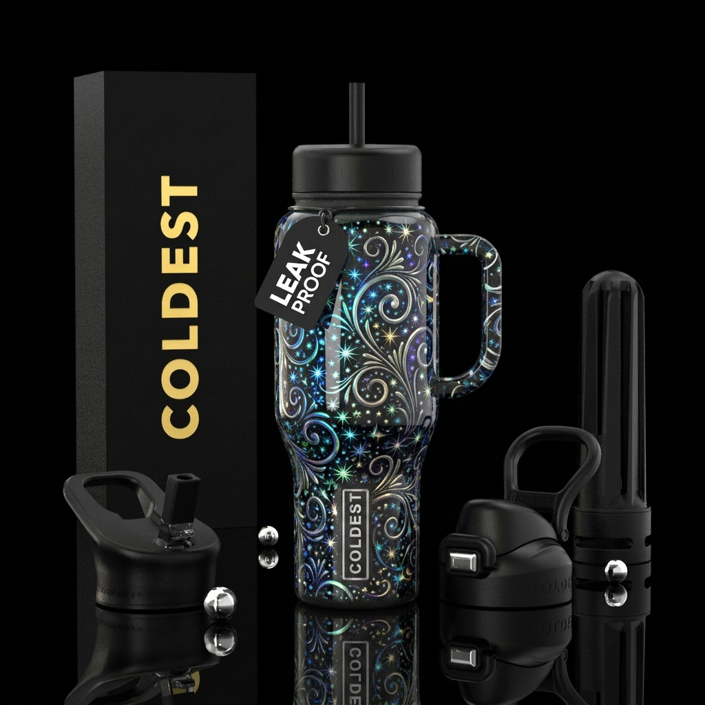 Scrolling starbursts water bottle design
