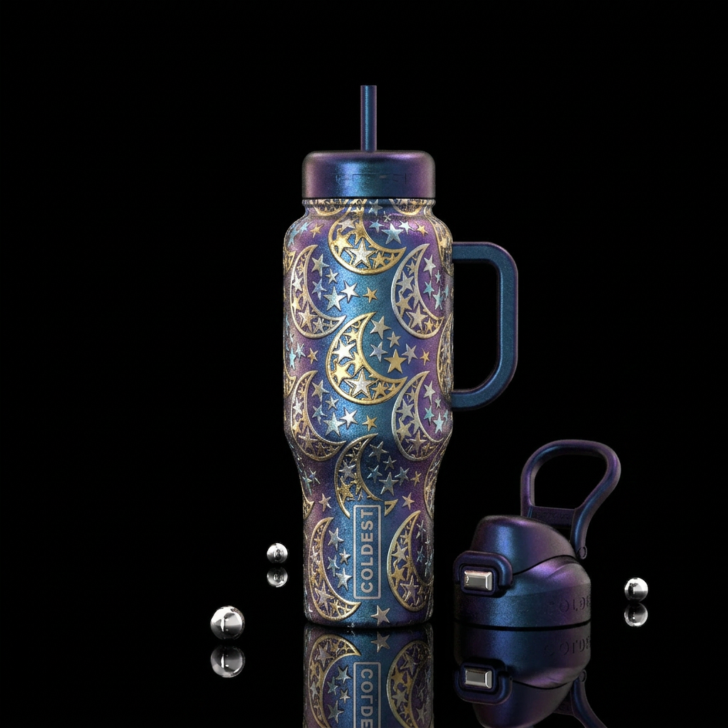 moon and stars unite water bottle design