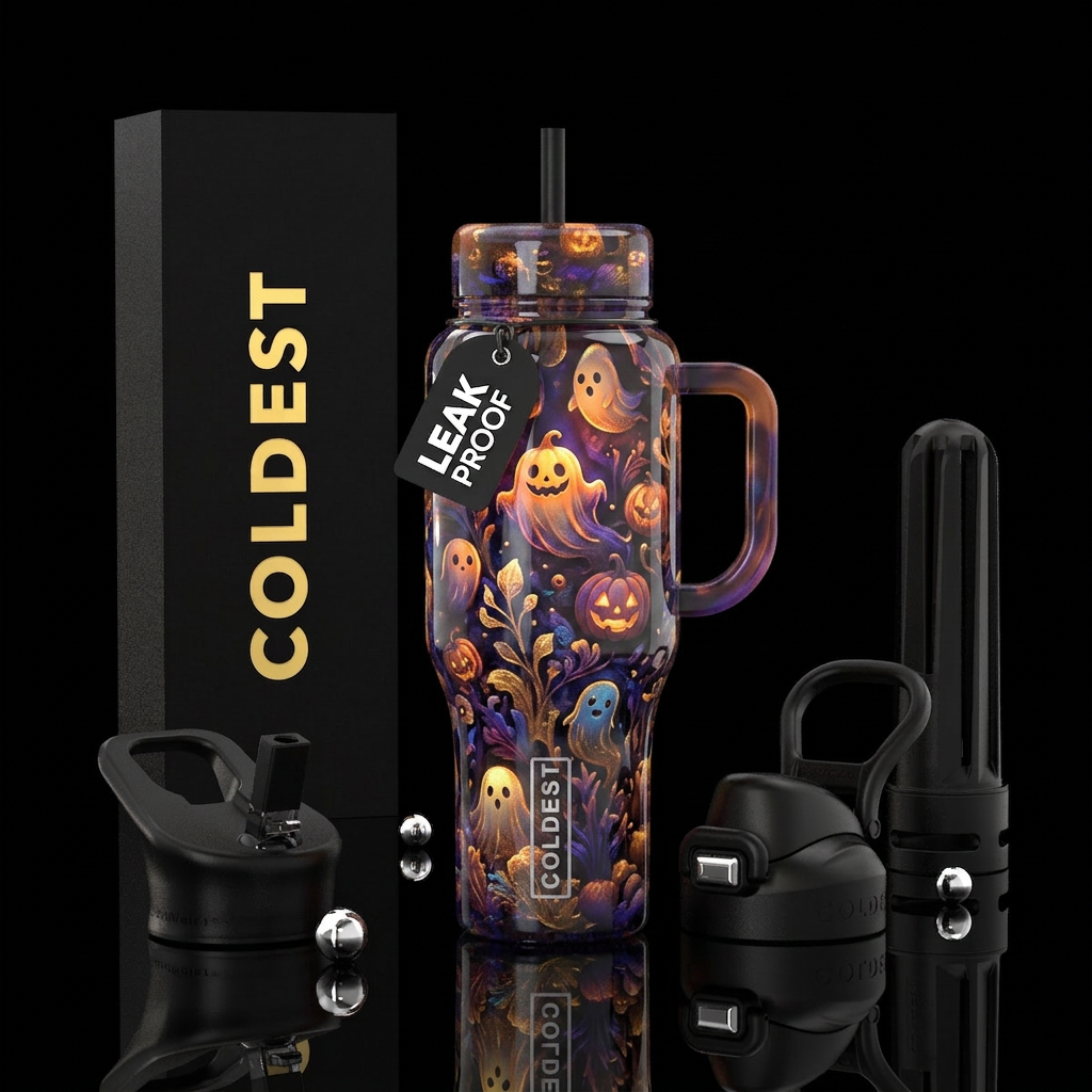 Pumpkin ghosts water bottle design
