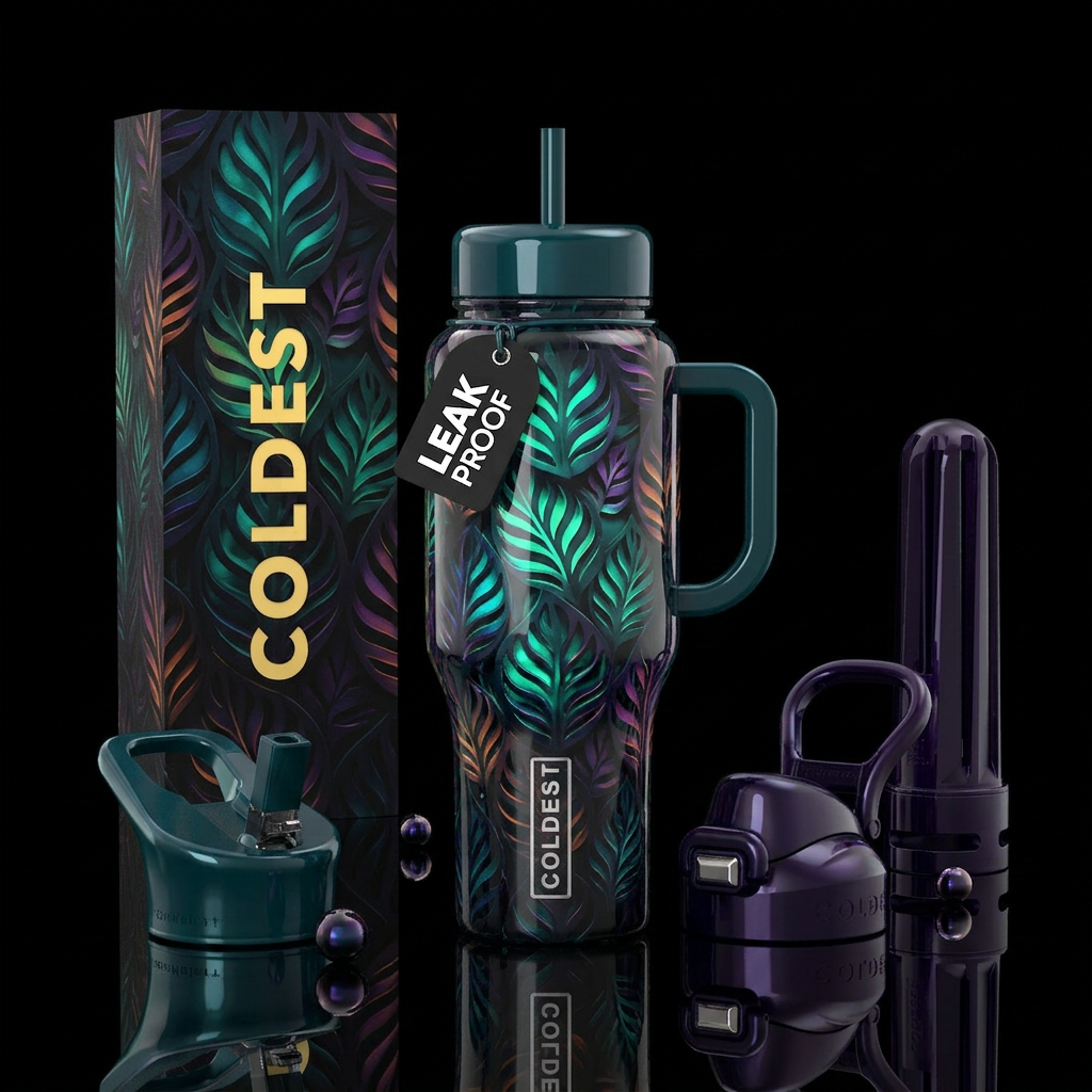 Leafy cutouts water bottle design