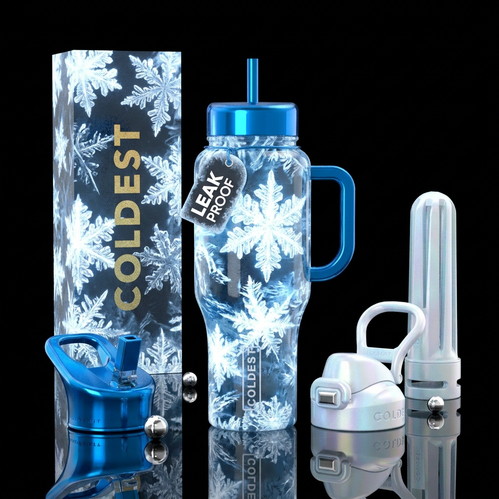 Frosty snowflakes water bottle design