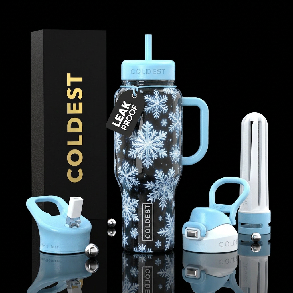 Snowflakes gently falling water bottle design