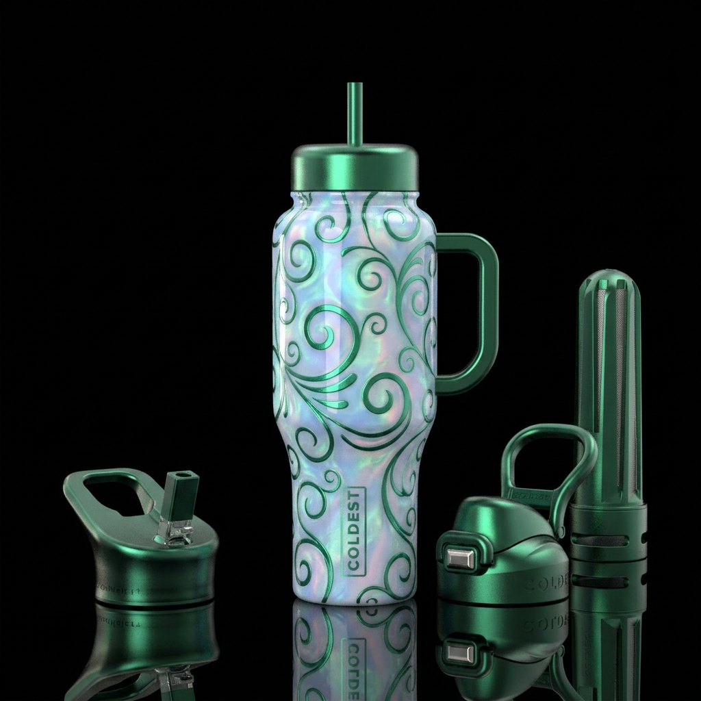 Swirling scrolls water bottle design