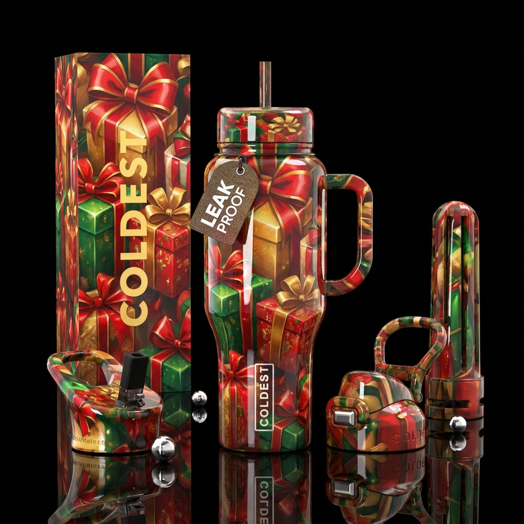 Christmas presents galore water bottle design
