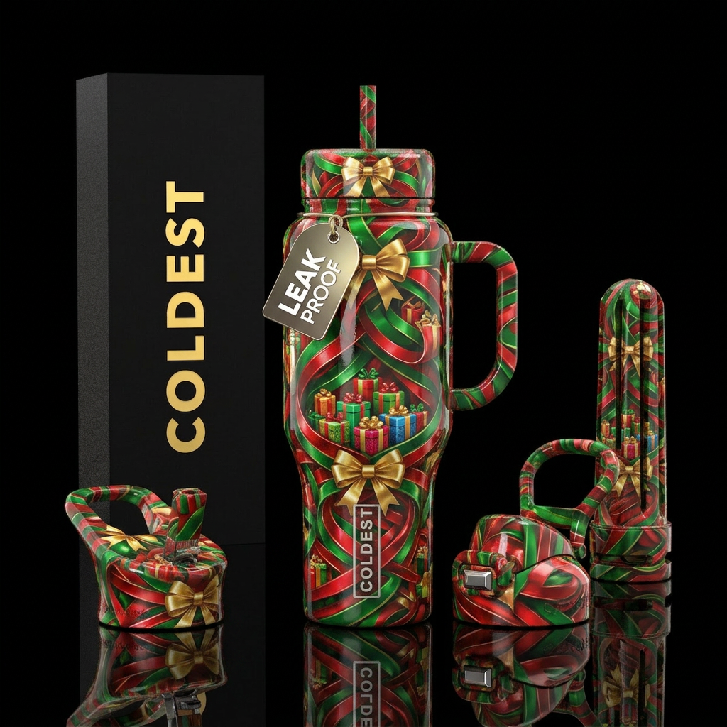 Christmas ribbons of fun water bottle design