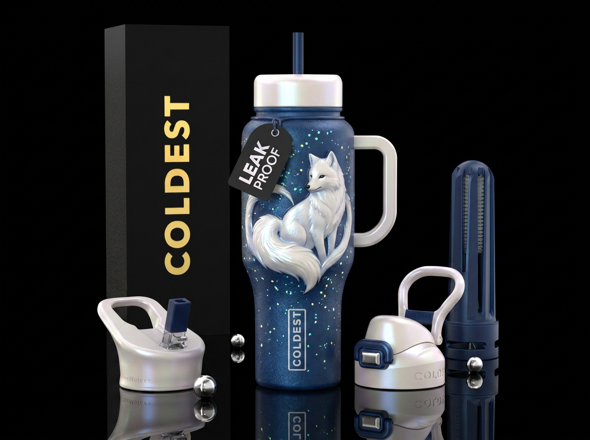 Beautiful white fox water bottle design