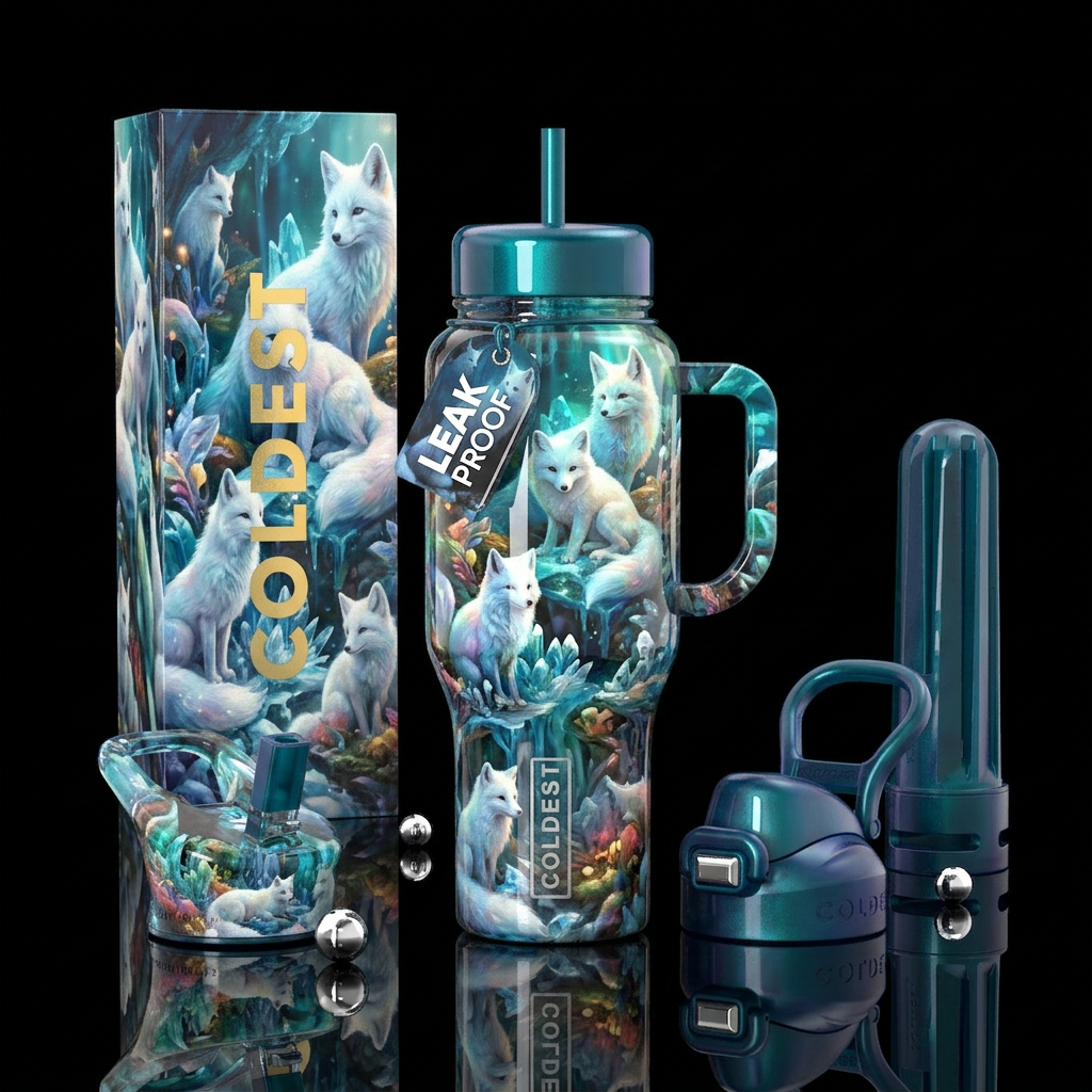 Beautiful fox family water bottle design