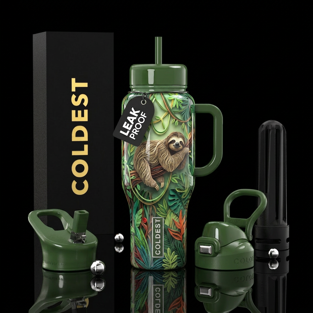 Beautiful sloth art water bottle design