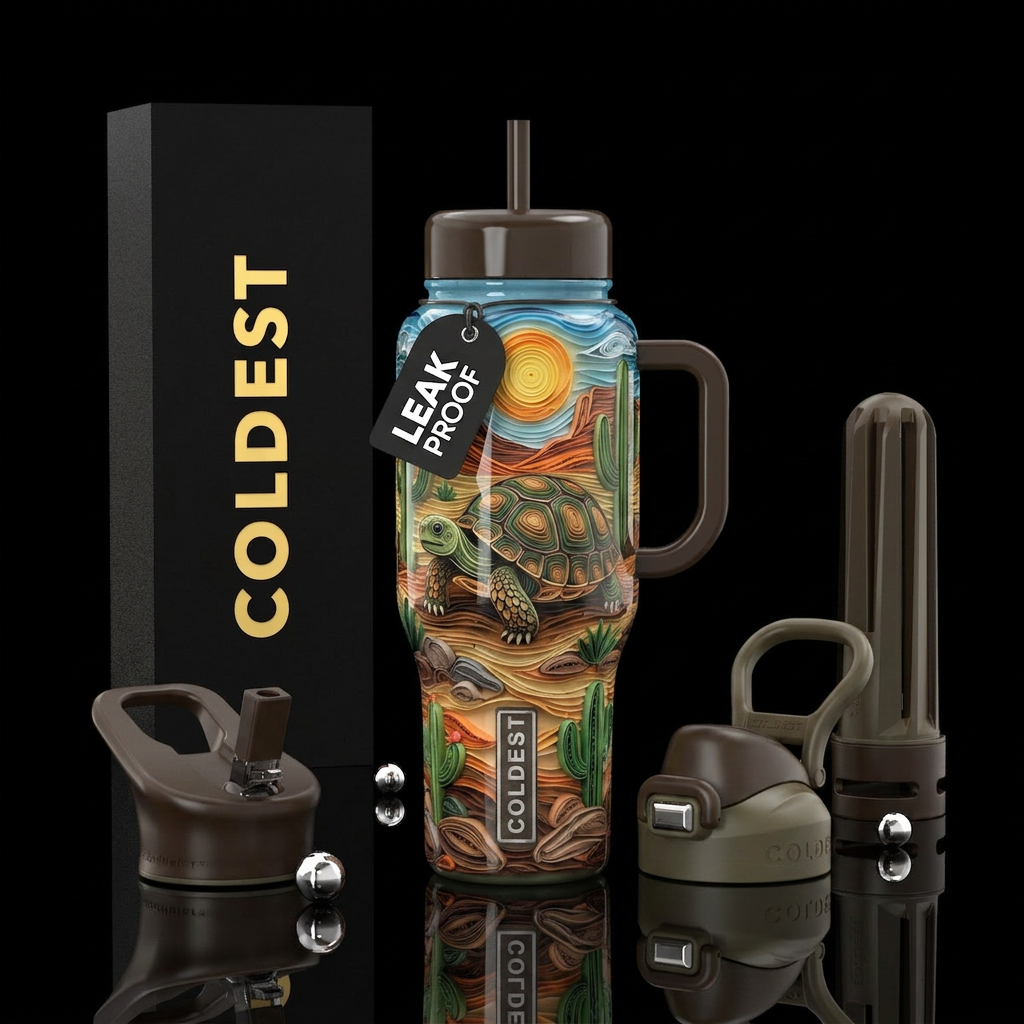 Tortoise art water bottle design