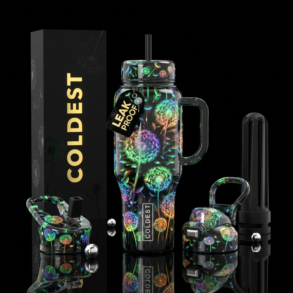 Dandelion puff gone crazy water bottle design