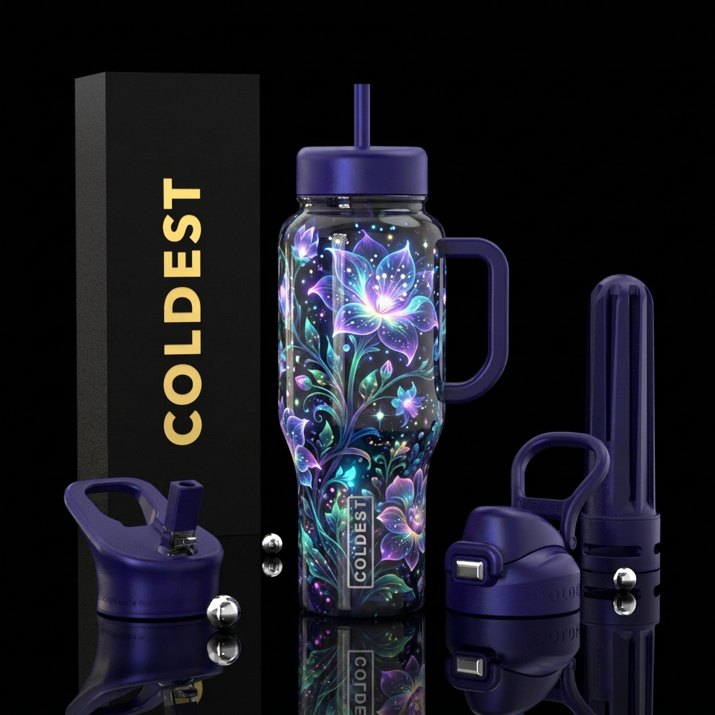 Shimmering flowers water bottle design