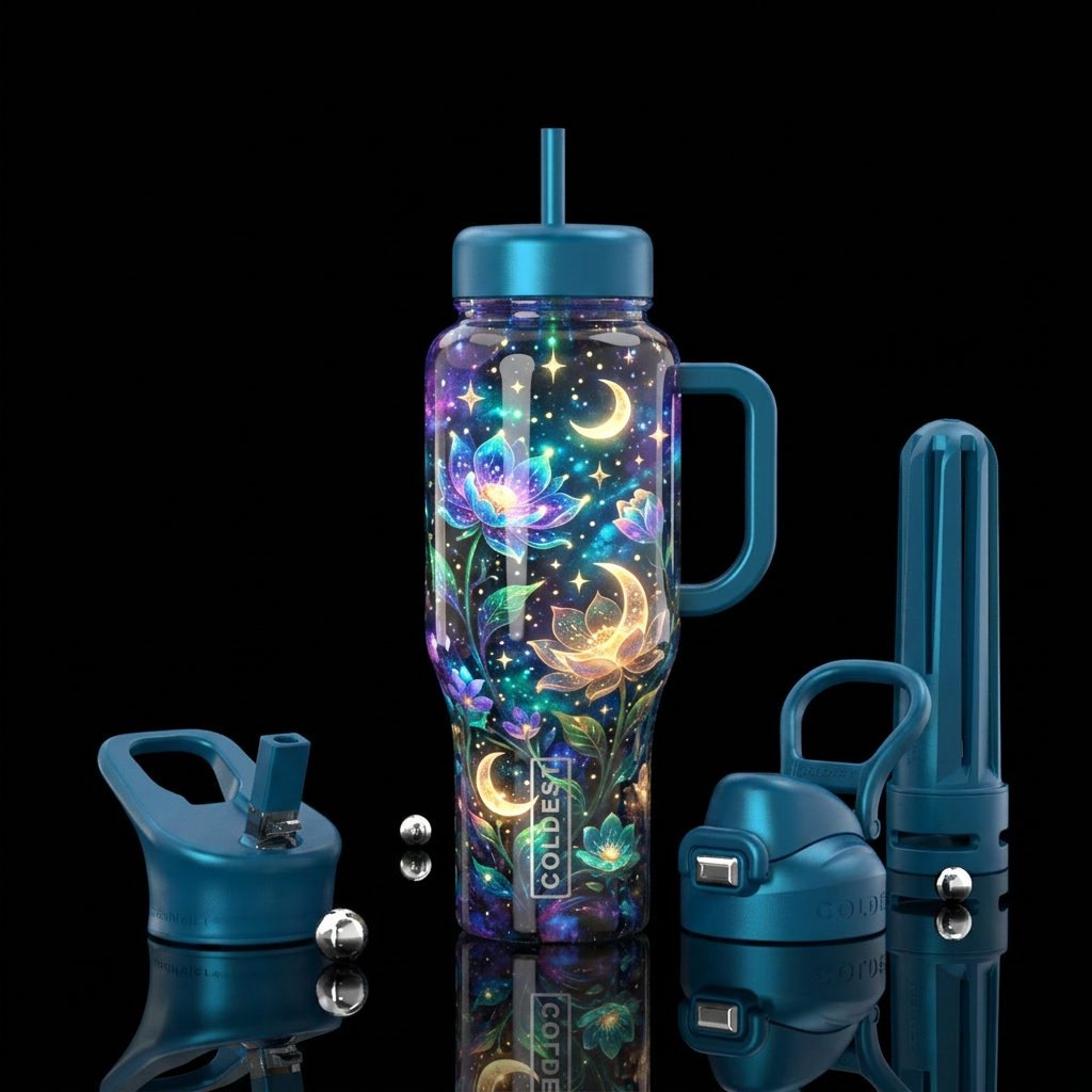 Moon star flowers water bottle design