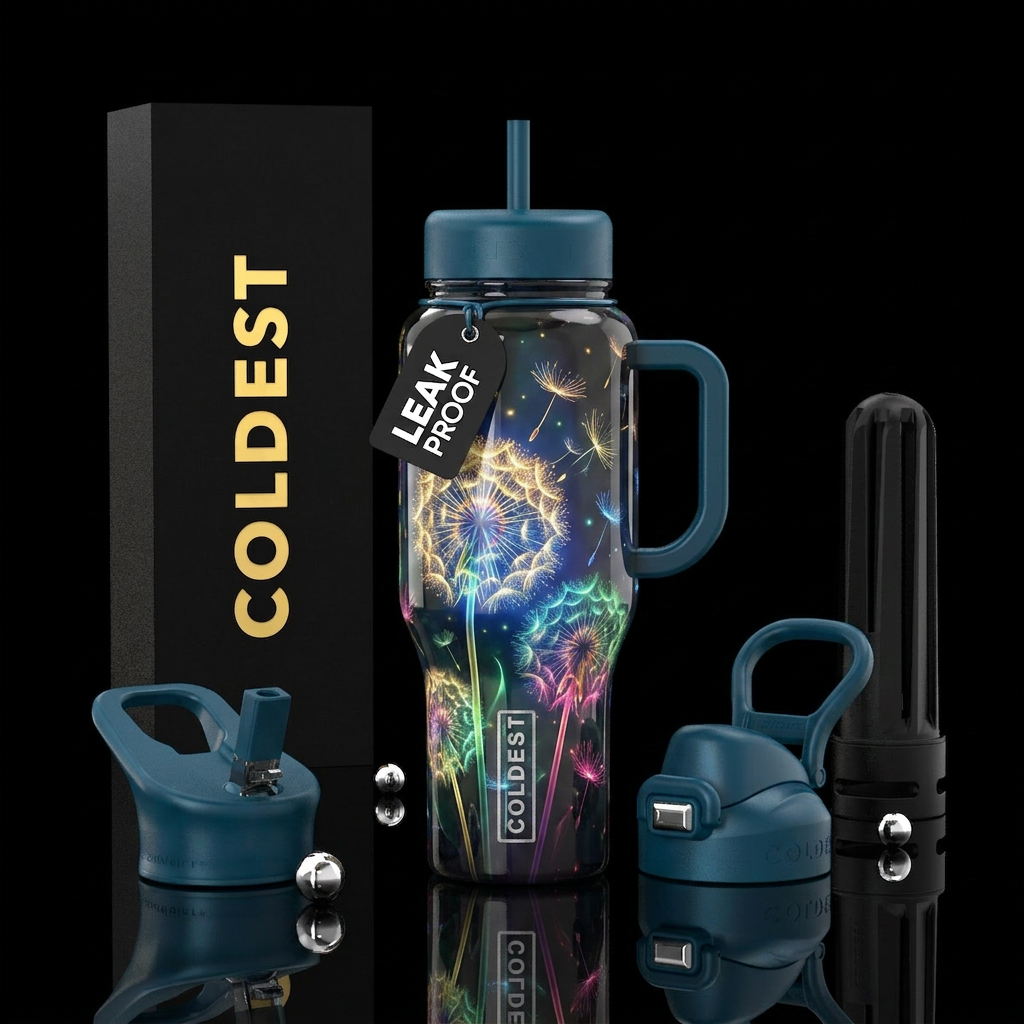 Dandelion puff and flying seeds water bottle design