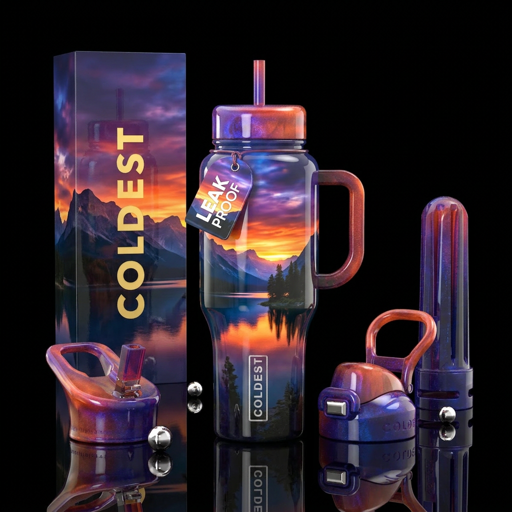 Mountain reflections water bottle design