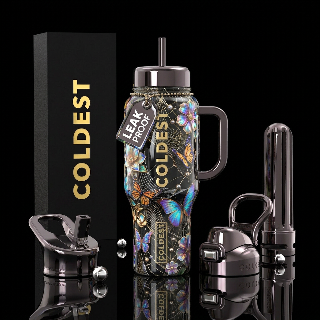 Webs butterflies and flowers unite water bottle design
