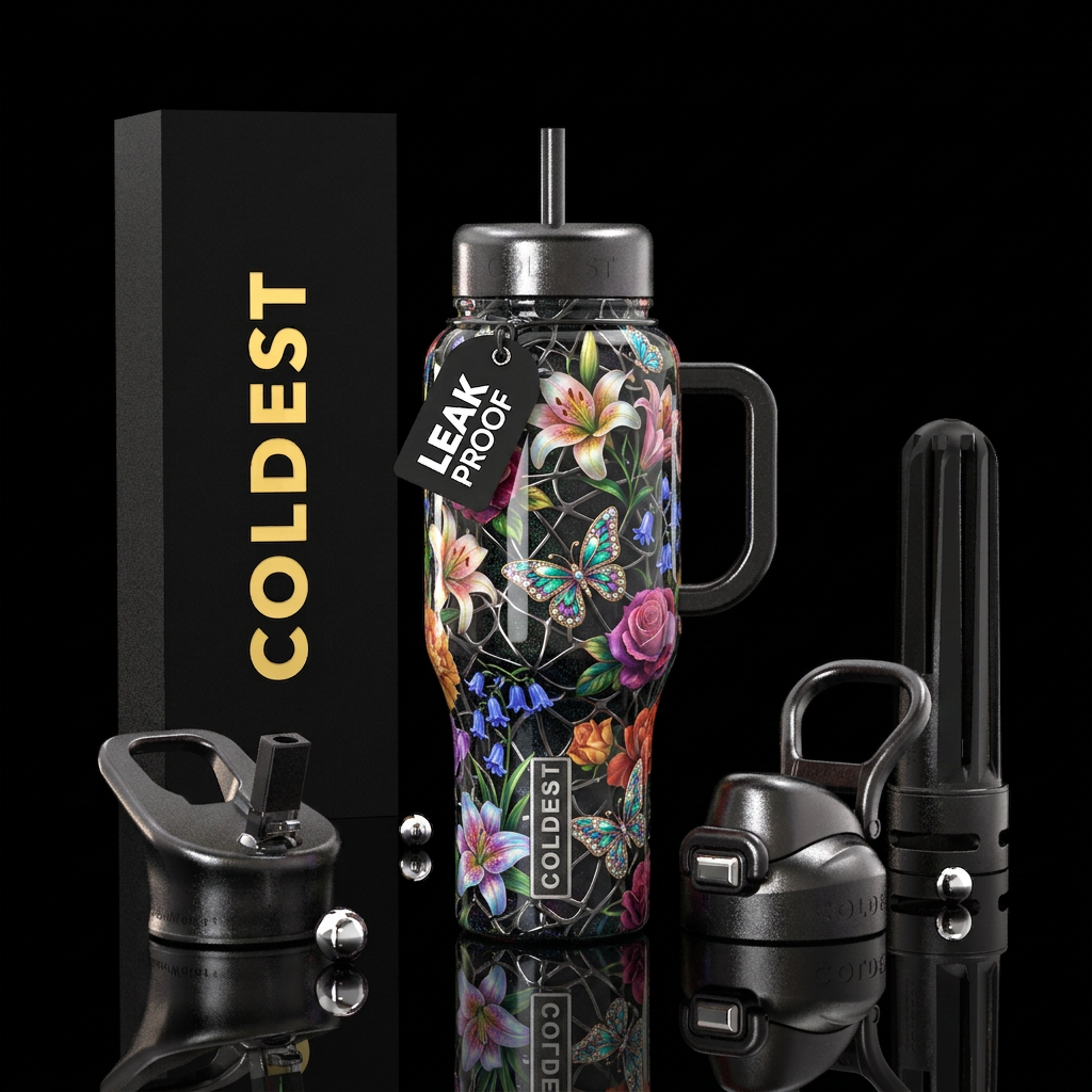 Flowers and butterflies water bottle design