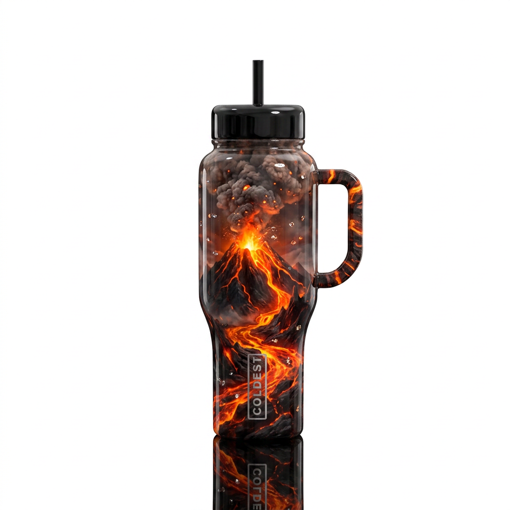 Volcanic eruption water bottle design