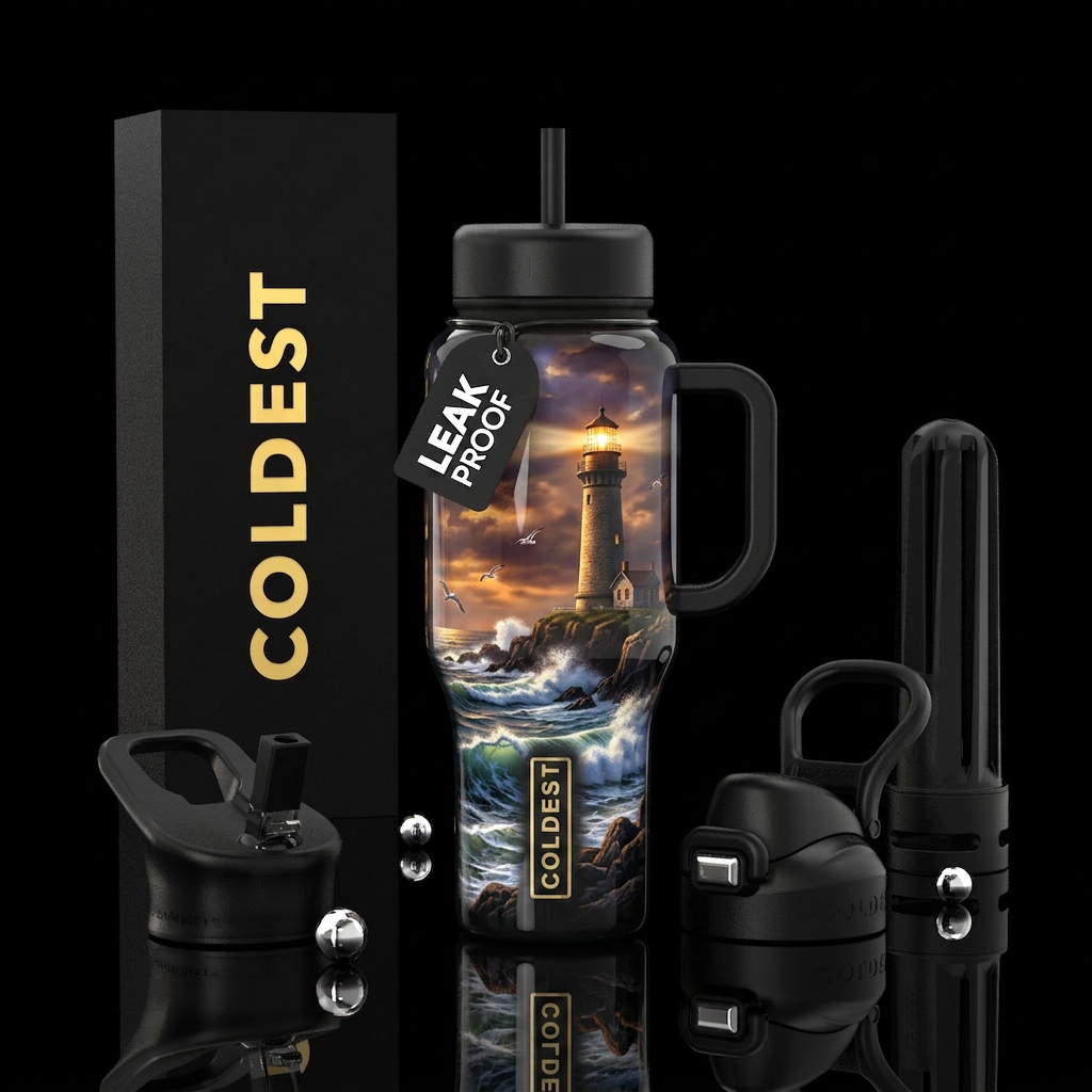 Beautiful lighthouse water bottle design