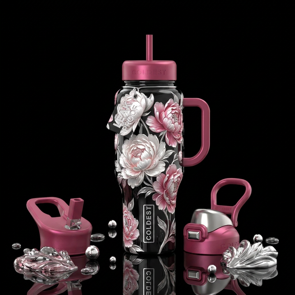 Peonies water bottle design