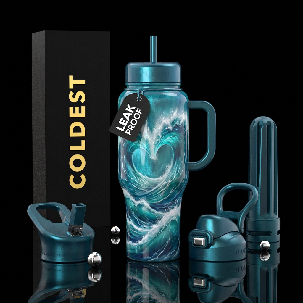 Ocean wave heart water bottle design