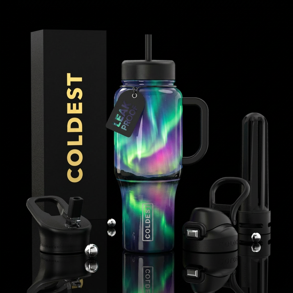 Beautiful northern lights water bottle design