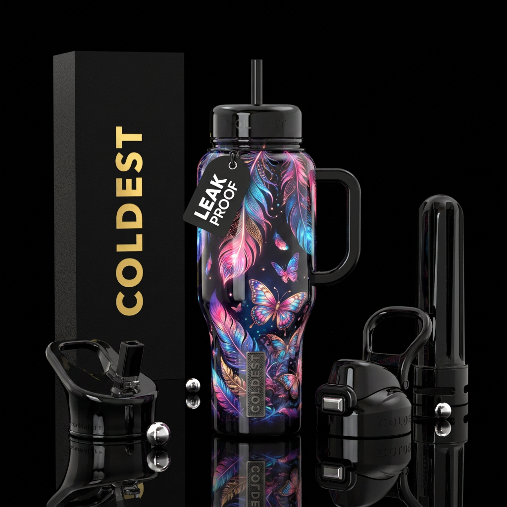 Feathers and butterflies water bottle design