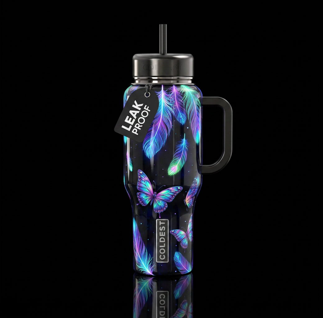 Feathering butterflies water bottle design