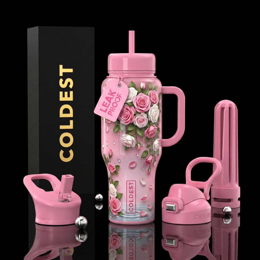 Falling rose petals water bottle design