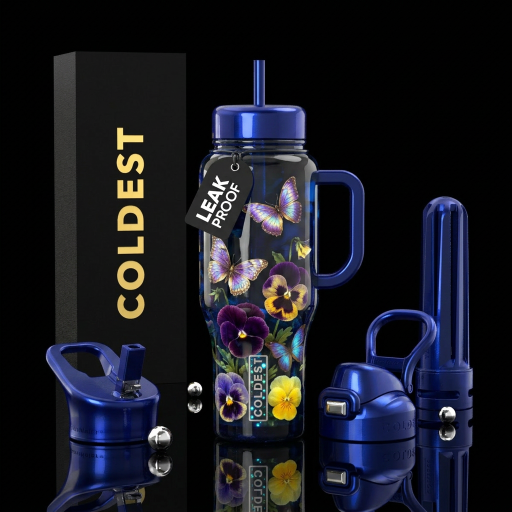 Butterflies and pansies water bottle design