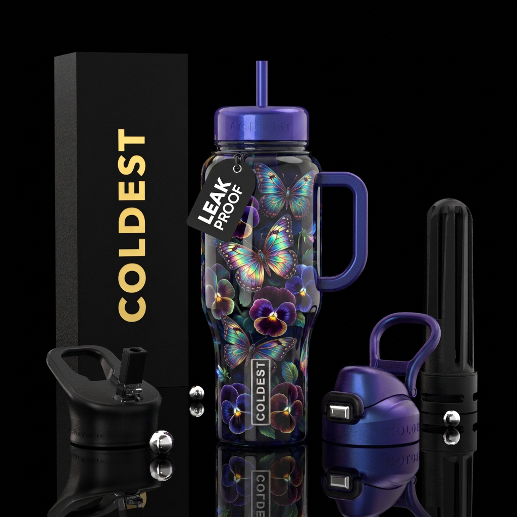 Pansies and butterflies water bottle design
