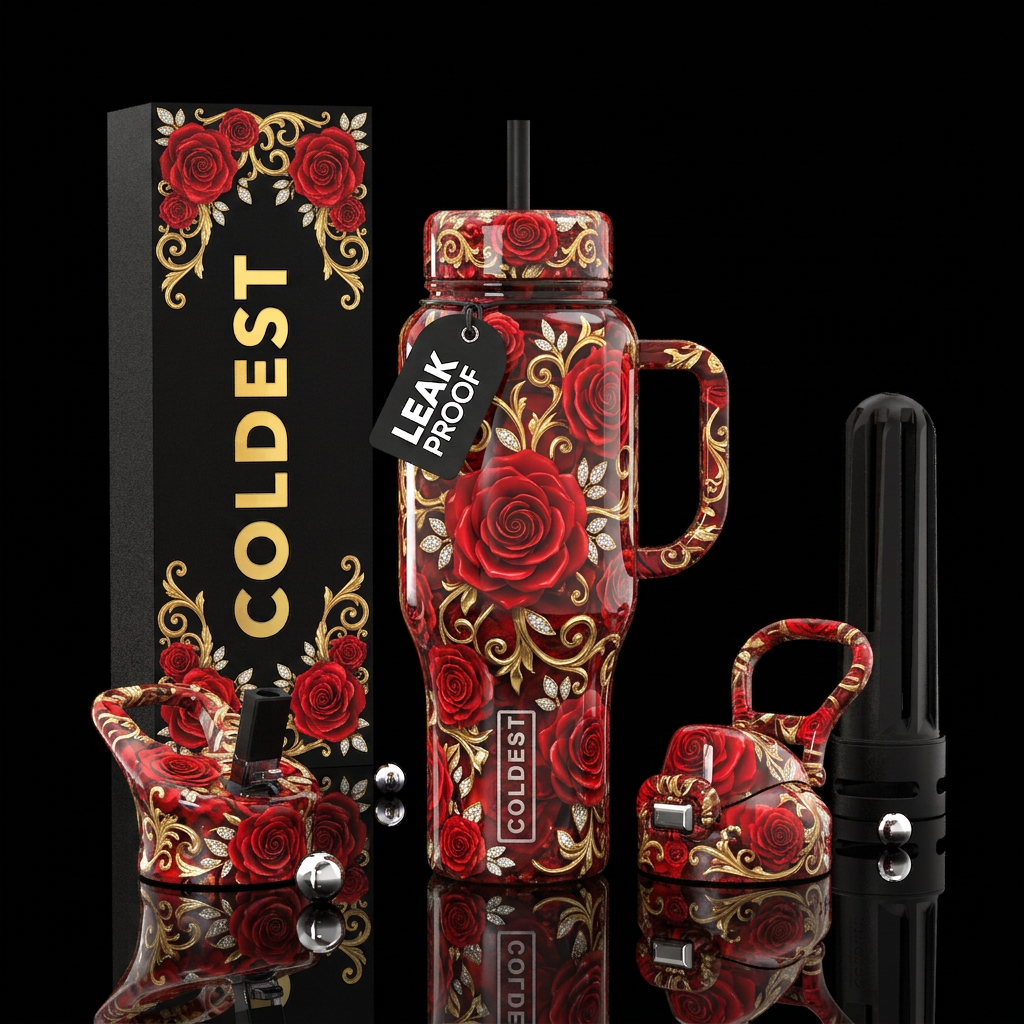 Roses and gold water bottle design
