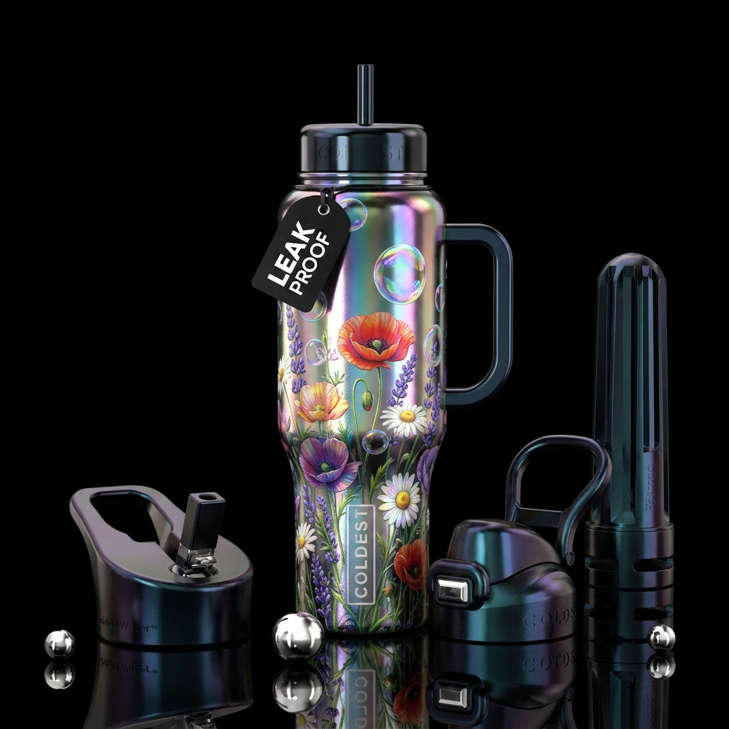 bubbles n flowers water bottle design