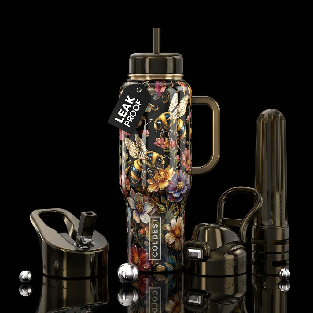 Bees and pollen water bottle design