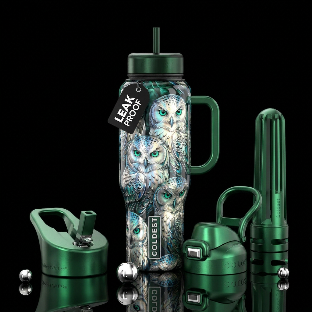 Snowy owls water bottle design