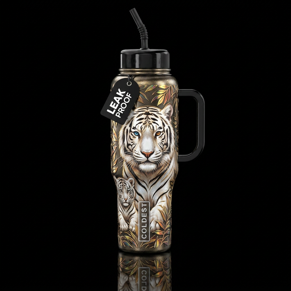 White Siberian tiger water bottle design