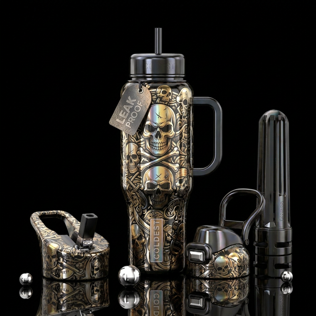 Skulls and cross bones water bottle design