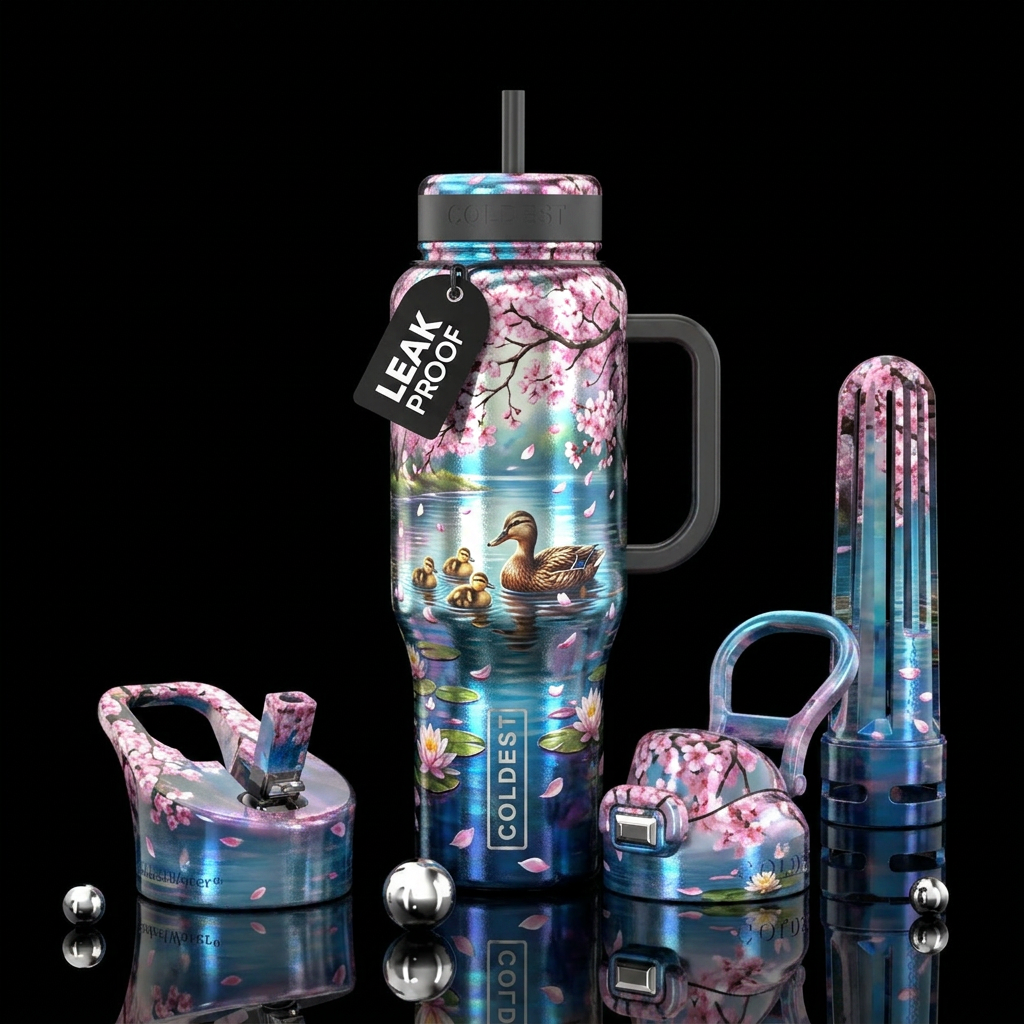 Momma duck and ducklings water bottle design